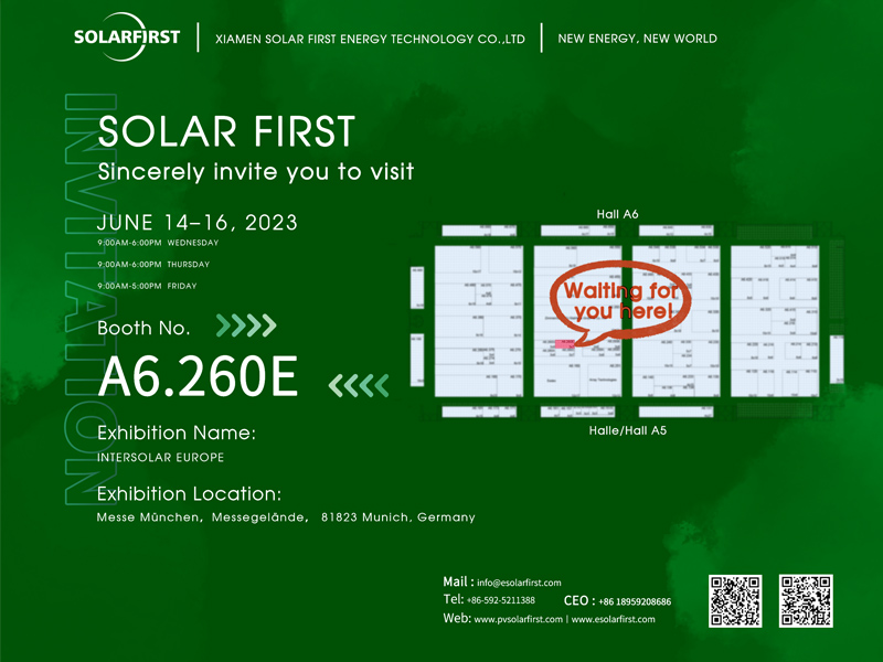 Convite para exposição: A SolFirsTech encontrará você na A6.260E Intersolar Europe 2023 em Munique, Alemanha. Esteja lá ou seja quadrado!