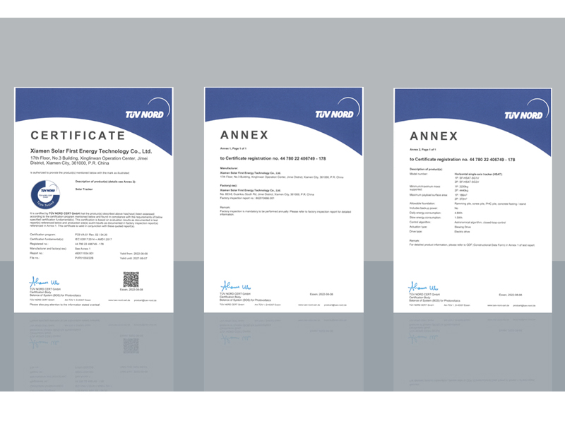 Os produtos da série Horizon do sistema de rastreamento da SolFirsTech obtiveram o certificado IEC62817